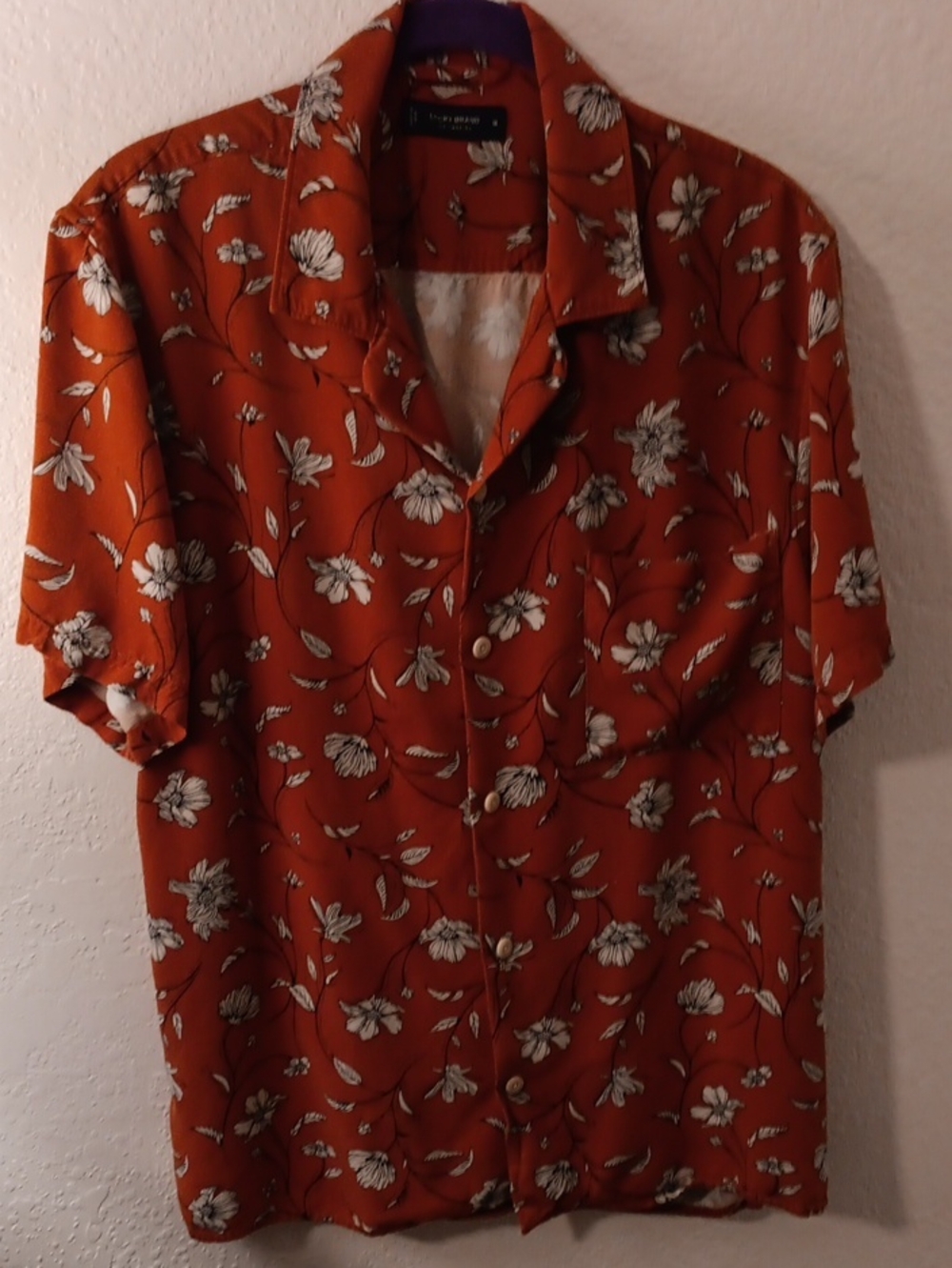 Men's Rust Floral Short-Sleeve Button-Down Shirt
